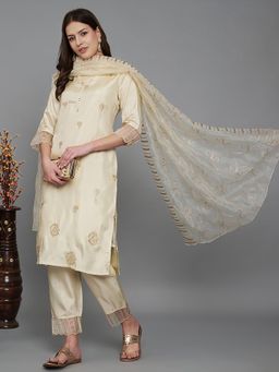 VredeVogel - Beige Women Kurta with Pant and Dupatta