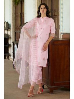 VredeVogel - Pink Women Silk Blend Kurta with Pant and Dupatta