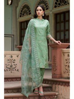 VredeVogel - Light Green Women Kurta with Pant and Dupatta