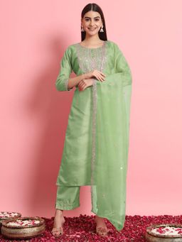 VredeVogel - Light Green Women Kurta with Pant and Dupatta