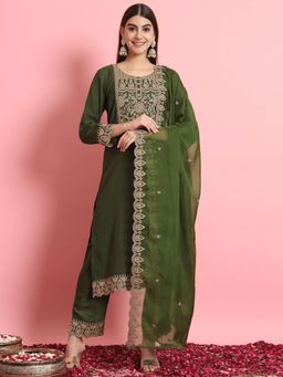 VredeVogel - Women Green Kurta with Pant and Dupatta