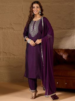VredeVogel - Women Purple Kurta with Pant and Dupatta