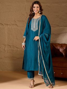 VredeVogel - Teal Women Kurta with Pant and Dupatta
