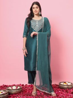 VredeVogel - Green Women Kurta with Pant and Dupatta
