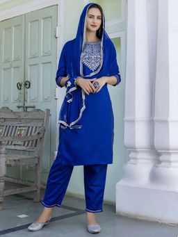 VredeVogel - Women Blue Kurta with Pant and Dupatta