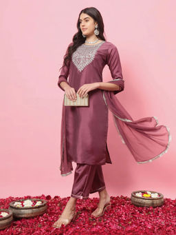 VredeVogel - Purple Women Kurta with Pant and Dupatta
