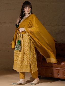 VredeVogel - Women Yellow Cotton Silk Embroidered Kurta with Pant and Dupatta