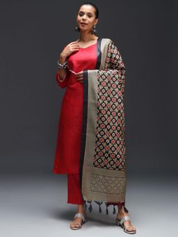 VredeVogel - Women Red Silk Blend Kurta with Pant and Dupatta