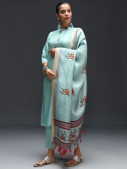 VredeVogel - Women Teal Silk Blend Kurta with Pant and Dupatta
