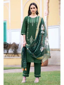 VredeVogel - Women Green Silk Blend Embroidered Kurta with Pant and Dupatta