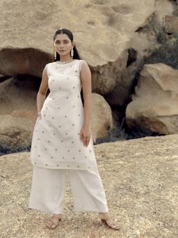 Meeshara - Ivory Mirror Work Kurta With Palazzo