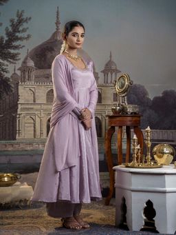 Meeshara - Lavender Embellished Anarkali Kurta With Palazzo and Dupatta