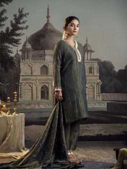 Meeshara - Green Mirror Work Kurta With Pant and Dupatta