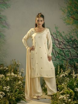 Meeshara - Cream Mirror Work Kurta With Pant and Dupatta