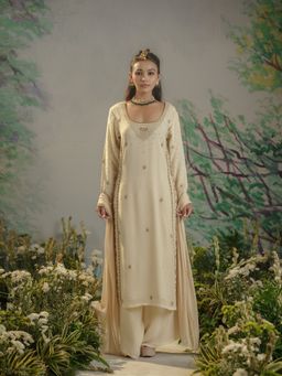 Meeshara - Cream Embellished Kurta With Palazzo and Dupatta