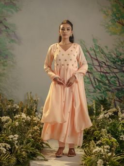 Meeshara - Peach Gota Patti Work Anarkali Kurta With Churidar and Dupatta