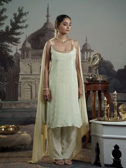 Meeshara - Green Embellished Flared Anarkali Kurta With Palazzo and Dupatta