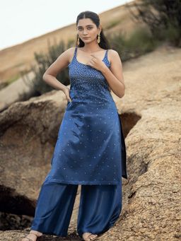 Meeshara - Blue Sequins Embellished Kurta With Palazzo