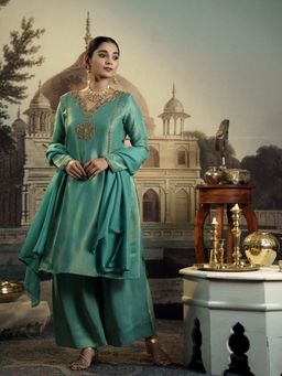 Meeshara - Green Embellished Kurta With Palazzo and Dupatta
