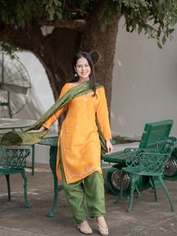 Meeshara - Yellow Embroidered Kurta With Pant and Dupatta
