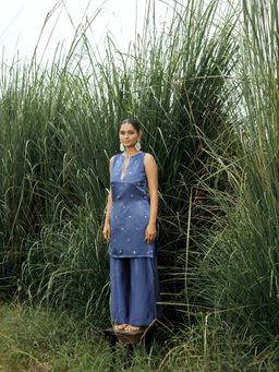 Meeshara - Blue Embroidered Kurta With Palazzo