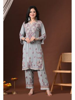 SYRISH - Women Grey Chikankari Embroidered Kurta With Pant