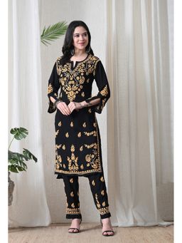 SYRISH - Women Black Chikankari Embroidered Kurta With Pant