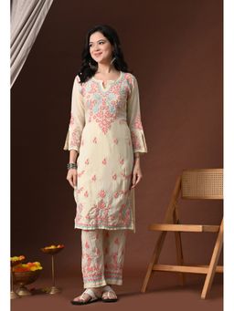 SYRISH - Women Yellow Chikankari Embroidered Kurta With Pant