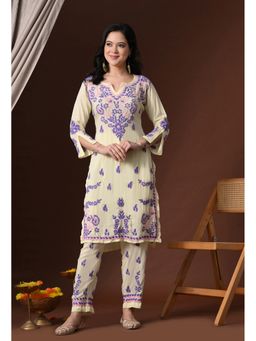 SYRISH - Women Yellow Chikankari Embroidered Kurta With Pant
