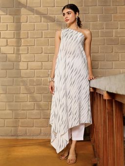 Qissa - Women White Asymmetrical Abstract Printed Kurta With Pant