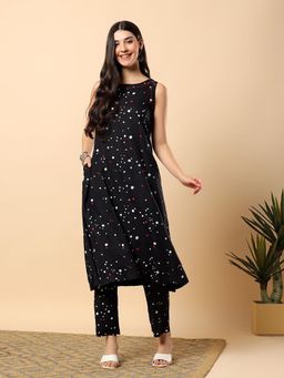 Aayusika - Women Black Rayon Polka Dots Kurta with Pant