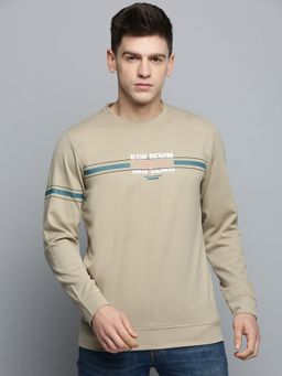 SHOWOFFFF - Mens Round Neck Printed Beige Pullover Sweatshirt