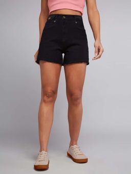 DOLCE CRUDO - Women's Black Relaxed Fit High Rise Clean Look Stretchable Denim Shorts