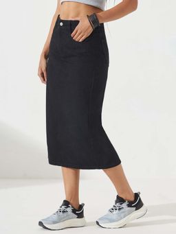 DOLCE CRUDO - Women's Black Straight High Rise Clean Look Stretchable Denim Midi Skirt