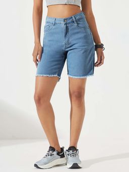 DOLCE CRUDO - Women's Light Blue Regular Above Knee Stretchable Denim Shorts