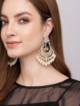 Indya - Gold Blue Enamel Pearl Drop Earrings