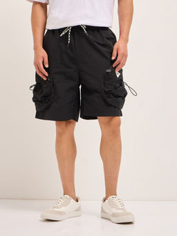 The Bear House - Men Comfort Fit Black Casual Polyester Cargo Shorts