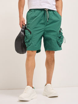 The Bear House - Men Comfort Fit Teal Green Casual Polyester Cargo Shorts
