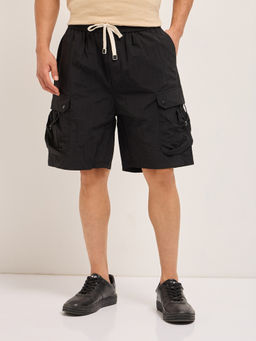 The Bear House - Men Regular Fit Black Casual Polyester Cargo Shorts