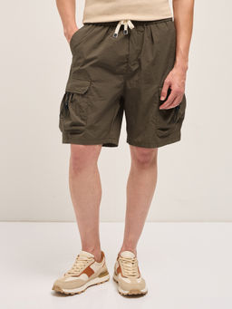 The Bear House - Men Regular Fit Brown Casual Polyester Cargo Shorts