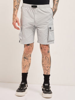 The Bear House - Men Comfort Fit Grey Casual Nylon Cargo Shorts