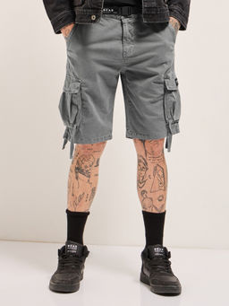 The Bear House - Men Regular Fit Grey Casual Cotton Cargo Shorts