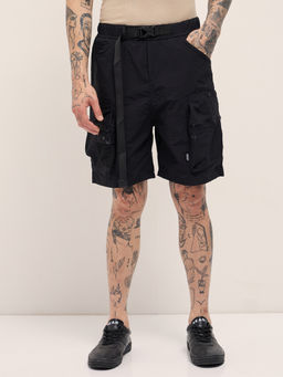 The Bear House - Men Comfort Fit Black Casual Polyester Cargo Shorts