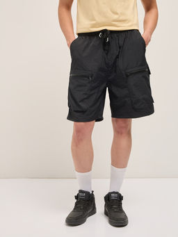 The Bear House - Men Regular Fit Black Casual Polyester Cargo Shorts