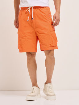 The Bear House - Men Regular Fit Orange Casual Polyester Cargo Shorts