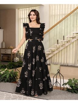 Bee Boldd - Black Printed Ruffle Sleeves Maxi Dress