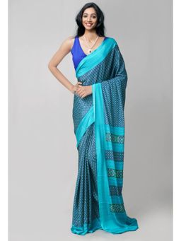 Unnati Silks - Navy Blue Soft Silk Saree with Unstitched Blouse