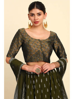 Soch - Womens Olive Silk Blend Woven Design Padded Blouse