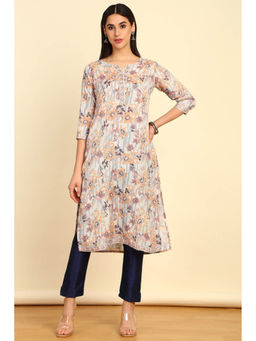 Soch - Womens Cotton Blend Floral Print Kurta with Beads