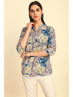 Soch - Womens Grey Rayon Foil Print Tunic